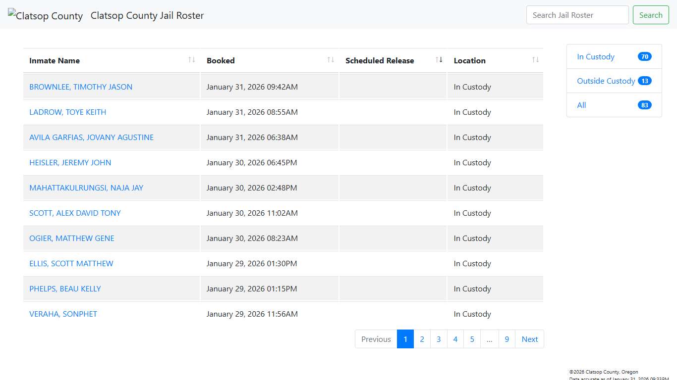 Clatsop County Jail Roster