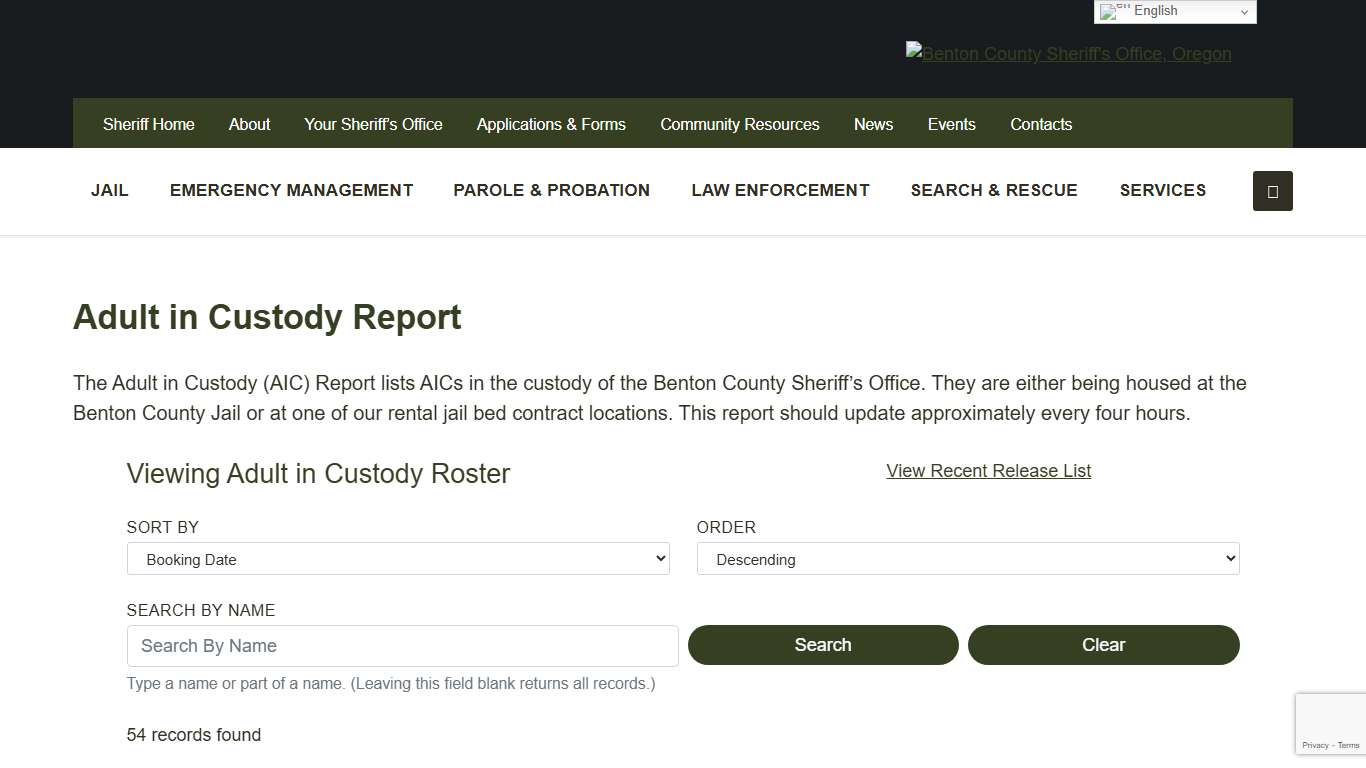 Adult in Custody Roster - Benton County Sheriff's Office, Oregon